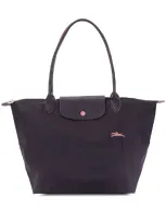 Longchamp Logo Embroidered Shoulder Bag In Purple