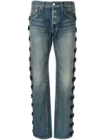 Tu Es Mon Tresor Side Ribbon Jeans In Blue