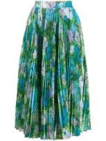 Richard Quinn Floral Pleated Taffeta Skirt In Green