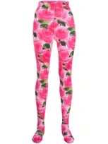 Richard Quinn Rose Print Leggings In Pink