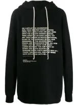 Rick Owens Drkshdw Quote Print Hoodie In Black