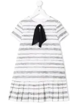 Il Gufo Kids' Ribbon Bow Striped Dress In White