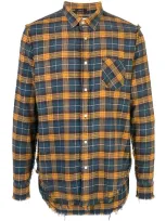 R13 Distressed Seam Check Plaid Shirt In Blue