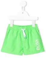 Hugo Boss Kids' Logo-print Swim Trunks In Light Green