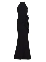 Chiara Boni La Petite Robe Gudrum Halter Ruffle Gown In 37 Black