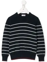 Brunello Cucinelli Kids' Striped Crew Neck Jumper In Blue