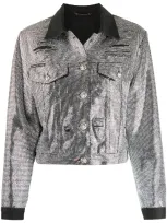 Philipp Plein Crystal-embellished Denim Jacket In Silver