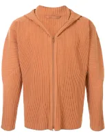 Issey Miyake Pleated Hooded Jacket In Orange