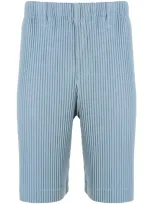 Issey Miyake Pleated Straight Shorts In Blue