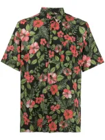 Hugo Hibiscus-print Short Sleeved Shirt In Black