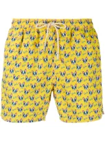 Mc2 Saint Barth French Bulldog Print Swim Shorts In Yellow