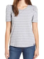 Court & Rowe Stripe Puff Sleeve Tee In Silver Heather