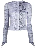 Maisie Wilen Abstract-print Long-sleeved Top In Brain Purpl