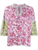 Alice And Olivia Floral Print Colour-block Top In Purple