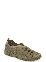 Ilse Jacobsen Tulip 139 Perforated Slip-on Sneaker In All Army Fabric