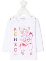 Kenzo Babies' Logo Print Long Sleeve T-shirt In White