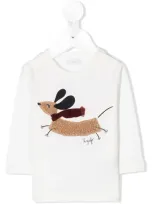 Il Gufo Babies' Dog Appliqué T-shirt In White