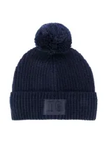 Il Gufo Kids' Logo Patch Pom-pom Beanie Hat In Blue