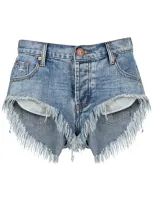 One Teaspoon Venice Frayed-hem Denim Shorts In Blue