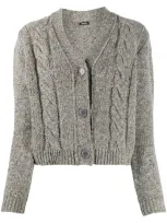 Aspesi Donegal Cable-knit Wool Cardigan In Grey