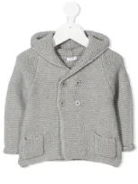 Il Gufo Babies' Hooded Knit Cardigan In Grey