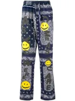 Readymade Sleeping Patchwork Printed Trousers In Navy Blue