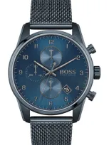 Hugo Boss Men's Chronograph Skymaster Blue Ion-plated Mesh Steel Bracelet Watch 44mm