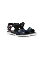 Philipp Plein Kids' Gem Embellished Leather Sandals In Black