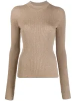 Hugo Ribbed Knit Jumper In Neutrals