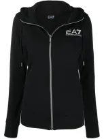 Ea7 Logo Print Zipped Hoodie In Black