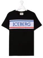 Iceberg Logo Stripe Cotton T-shirt In Schwarz