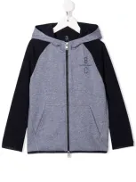 Brunello Cucinelli Teen Colour-block Zip-front Hoodie In Grey