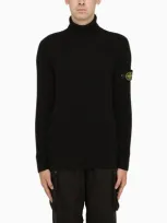 Stone Island Dark Blue Ribbed Turtle Neck Sweater In Green