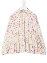 Il Gufo Kids' Floral-print Panelled Blouse In Neutrals