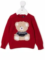 Il Gufo Babies' Bear-embroidered Sweater In Red