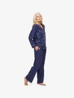 Derek Rose Women's Pyjamas Cotton Jacquard Navy Rose Star Pattern