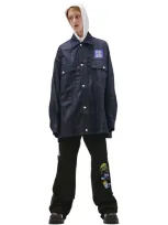 Raf Simons Navy Blue Logo Denim Shirt Jacket