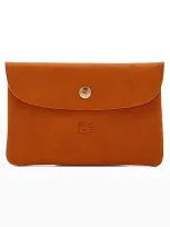 Il Bisonte Unisex Leather Snap Pouch In Orange