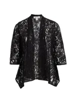 Caroline Rose Flora Lace Swingy Cardigan In Black