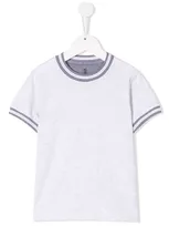 Brunello Cucinelli Kids' Striped-trim Cotton T-shirt In Bianco