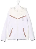 Brunello Cucinelli Kids' Two-tone Zip-up Hoodie In White