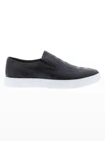 Robert Graham Men's Debossed Skull Leather Slip-on Sneakers In Black