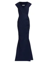 Chiara Boni La Petite Robe Cocoon Collar Trumpet Gown In Blue Notte