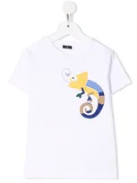 Il Gufo Kids' Chameleon Embroidery Short-sleeve T-shirt In White