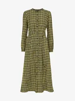 Whistles Nora Gingham Check-print Belted Woven Midi Dress In Yellow