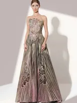 Jean Fares Couture A-line Striped Gown