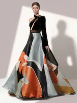 Jean Fares Couture Asymmetrical Multicolored Gown