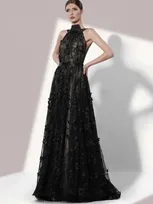 Jean Fares Couture Halter Black Gown