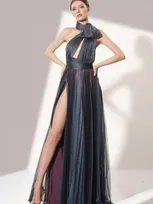 Jean Fares Couture Pleated Halter Gown