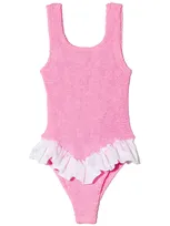 Hunza G Kids' Denise Crinkle Swimsuit In Pink